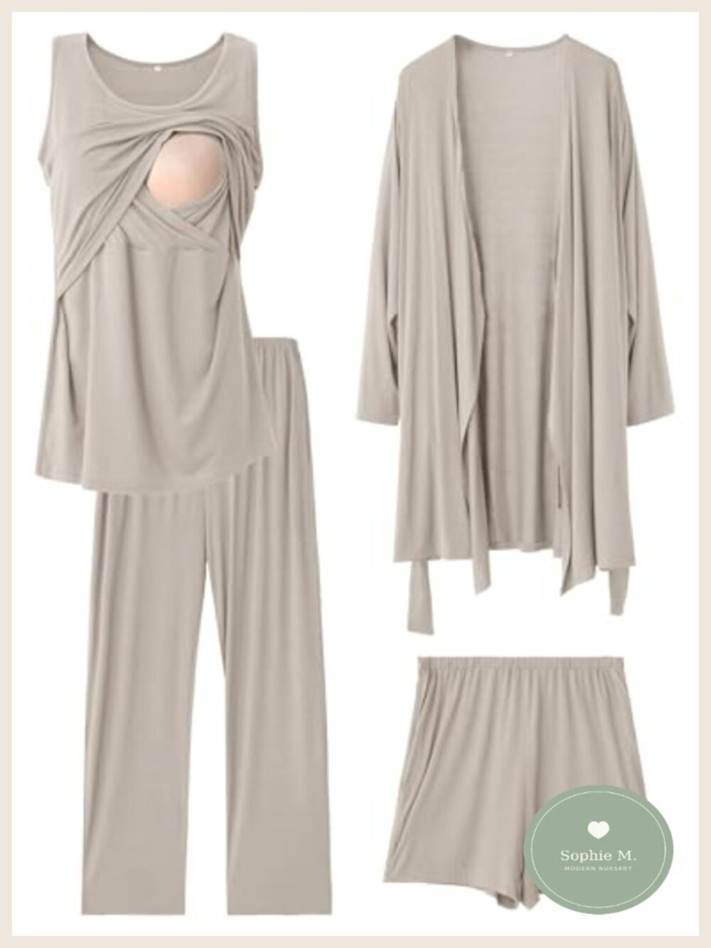 4pc Nursing Pajama Robe Set Postpartum Breastfeeding Maternity Lounge